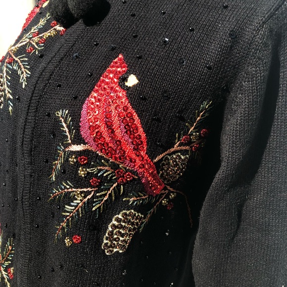 TIARA INTERNATIONAL Xmas Cardigan Cardinal Sweater - Picture 10 of 13